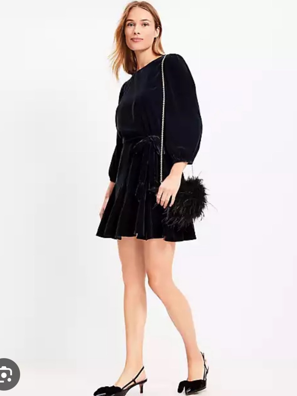 LOFT Black Velvet Tie-Waist Mini Dress